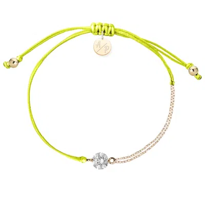 Adriana Pappas Designs Women's Cz Solitaire Bracelet On Colored Cord - Neon Yellow