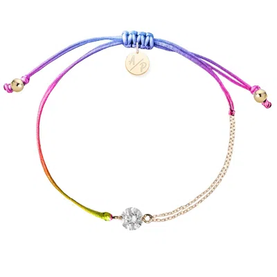 Adriana Pappas Designs Women's Cz Solitaire Bracelet On Colored Cord - Rainbow In Yellow