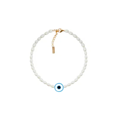 Adriana Pappas Designs Women's Evil Eye Pearls Anklet In Yellow