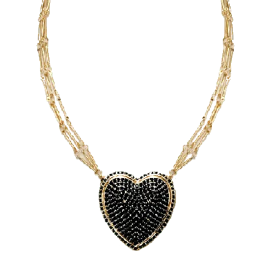 Adriana Pappas Designs Women's Gold / Black Chained Pave Heart Necklace - Black In Multi