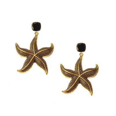 Adriana Pappas Designs Women's Gold / Black Starfish Earrings In Multi