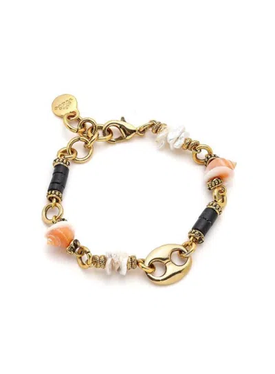 Adriana Pappas Designs Women's Gold / Black / White Mariner Shell Bracelet In Multi