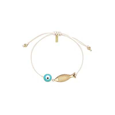 Adriana Pappas Designs Women's Gold / Blue Fisheye Cord Bracelet - Turquoise In Multi