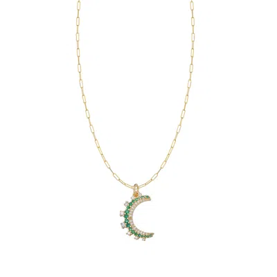 Adriana Pappas Designs Women's Gold / Green / White Emerald Moon Necklace In Multi