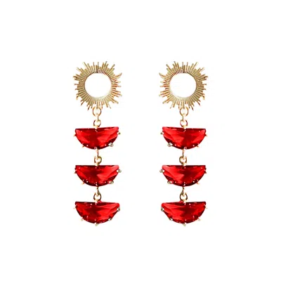 Adriana Pappas Designs Women's Gold / Red Ruby Supernova Earrings In Multi
