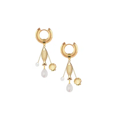 Adriana Pappas Designs Women's Gold / White Lucky Fish Charm Earrings In Multi