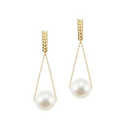 Adriana Pappas Designs Women's Gold / White Mega Pearls Earrings In Multi