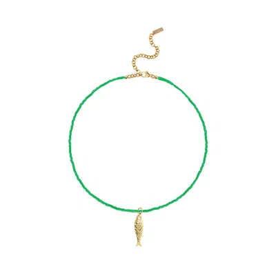 Adriana Pappas Designs Women's Green / Gold Lucky Fish Necklace - Green In Multi