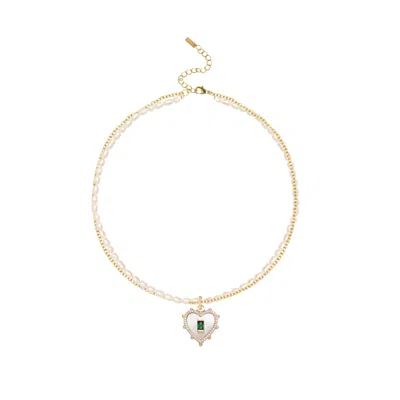 Adriana Pappas Designs Women's Green / White Love & Pearls Necklace In Multi
