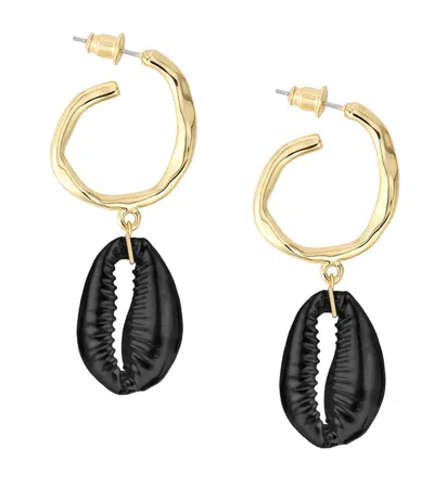 Adriana Pappas Designs Women's Hammered Hoop Shell Drops - Matte Black/gold In Multi