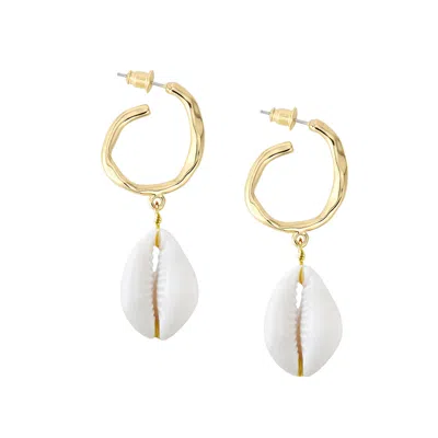Adriana Pappas Designs Women's Hammered Hoop Shell Drops - Natural/gold In Yellow