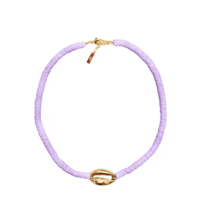 Adriana Pappas Designs Women's Heishi Gold Shell Necklace - Lavender In Purple