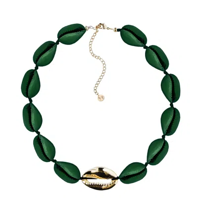 Adriana Pappas Designs Women's Metal Shell Accent Choker Matte Green - Gold Filled