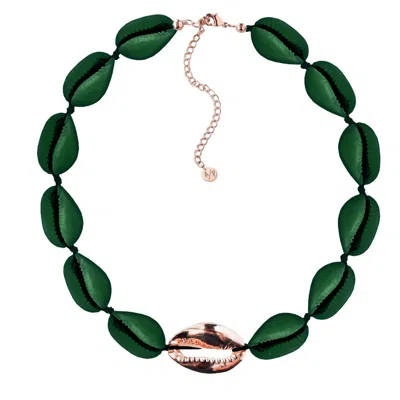 Adriana Pappas Designs Women's Metal Shell Accent Choker Matte Green - Rose Gold