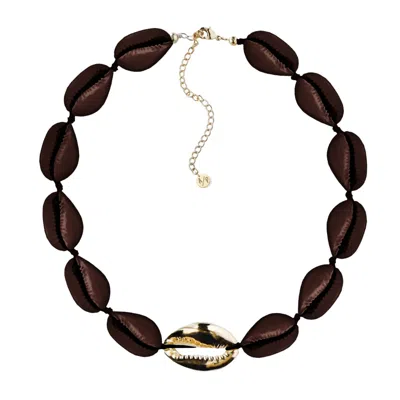 Adriana Pappas Designs Women's Metal Shell Accent Choker Shiny Brown - Gold Filled