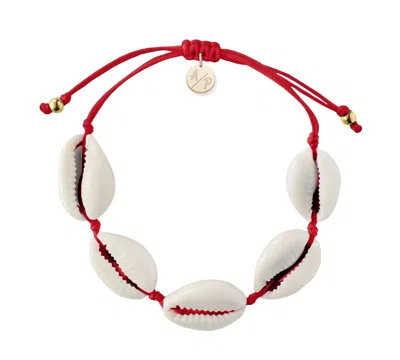 Adriana Pappas Designs Women's Natural Shell Adjustable Bracelet On Colored Cord - Cranberry In Red