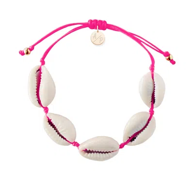 Adriana Pappas Designs Women's Natural Shell Adjustable Bracelet On Colored Cord - Hot Pink