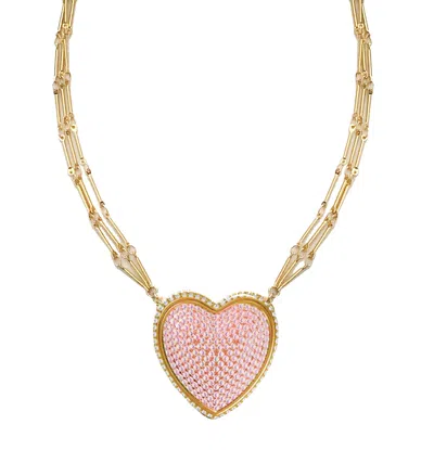 Adriana Pappas Designs Women's Orange / Gold Chained Pave Heart Necklace - Pink