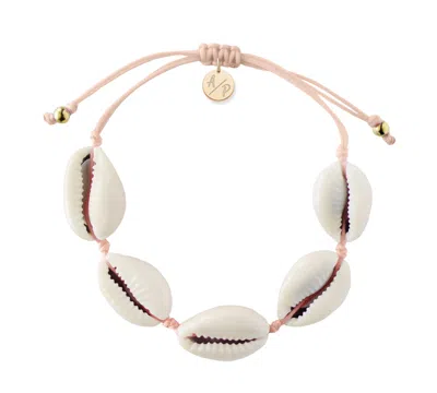 Adriana Pappas Designs Women's Orange Natural Shell Adjustable Bracelet On Colored Cord - Light Peach