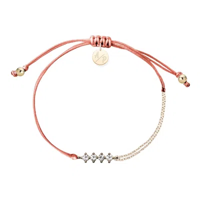 Adriana Pappas Designs Women's Pink Cz Crystal Bar Bracelet On Colored Cord - Coral