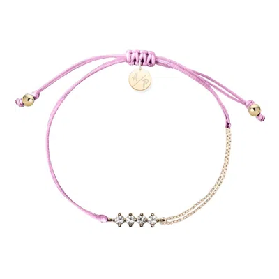 Adriana Pappas Designs Women's Pink Cz Crystal Bar Bracelet On Colored Cord - Orchid