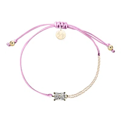 Adriana Pappas Designs Women's Pink Cz Emerald Cut Bracelet On Colored Cord - Orchid