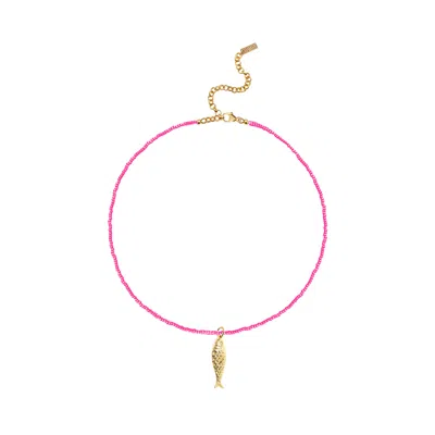 Adriana Pappas Designs Women's Pink / Gold Lucky Fish Necklace - Pink In Multi