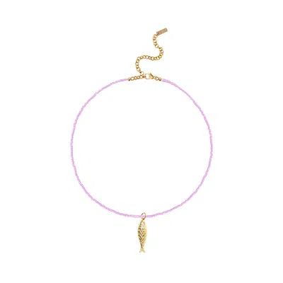 Adriana Pappas Designs Women's Purple / Gold Lucky Fish Necklace - Lavender In Multi