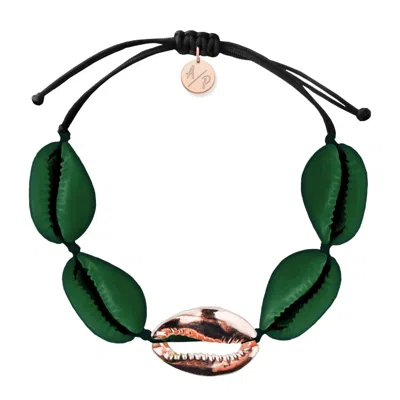 Adriana Pappas Designs Women's Sleek Shells Bracelet Matte Green - Rose Gold