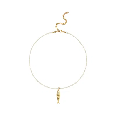 Adriana Pappas Designs Women's White / Gold Lucky Fish Necklace - Ivory In Multi