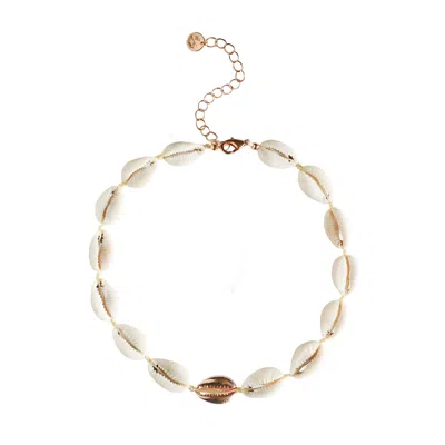 Adriana Pappas Designs Women's White Mini Metal Shell Accent Choker - Rose Gold