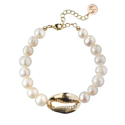 Adriana Pappas Designs Women's White Pearl Bracelet With Shell - Gold Plated