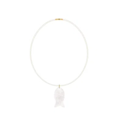 Adriana Pappas Designs Women's White Quartz Fish Choker- Ivory Cord