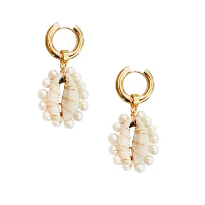 Adriana Pappas Designs Women's White Seashore Earrings - Gold Filled