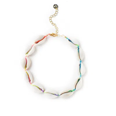 Adriana Pappas Designs Women's Yellow Natural Shell Choker On Colored Cord - Orchid