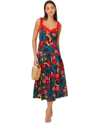 Adrianna By Adrianna Papell Adrianna By Adriana Papell Women's Printed Bow-strap Midi Dress In Navy Multi