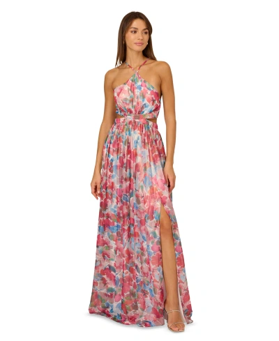 Adrianna By Adrianna Papell Women's Foiled Chiffon Maxi Dress In Pink Multi