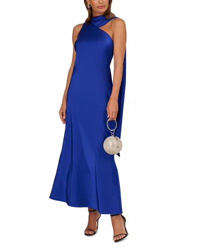 Adrianna By Adrianna Papell Asymmetrical Satin Dress In Blue