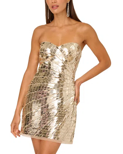 Adrianna By Adrianna Papell Beaded Strapless Dress In Gold