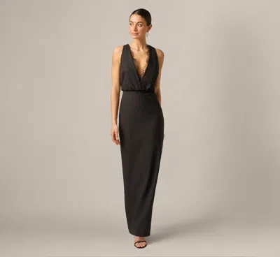 Adrianna By Adrianna Papell Blouson Lace Trim Plunge Gown In Black