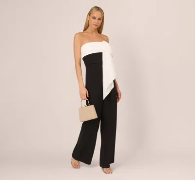 Adrianna By Adrianna Papell Colorblock Crepe Strapless Jumpsuit With Bow Accent In Black White