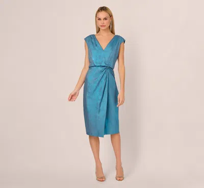 Adrianna By Adrianna Papell Foil Blouson Midi Dress With Faux Wrap Skirt In Ocean Dream In Blue