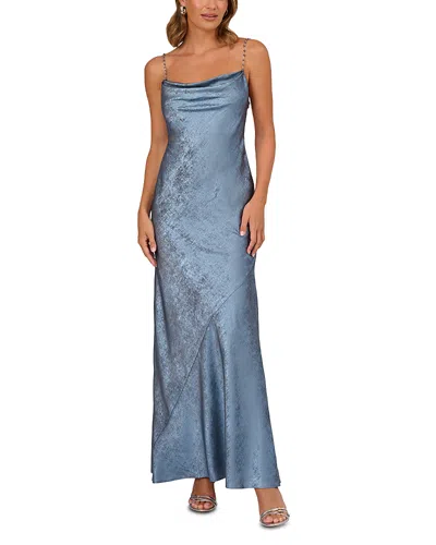 Adrianna By Adrianna Papell Foiled Chiffon Dress In Blue