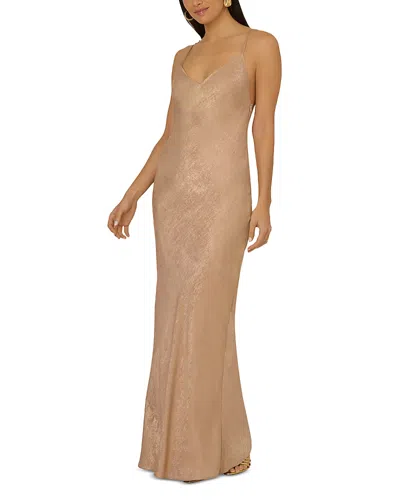 Adrianna By Adrianna Papell Liv Foster Foiled Long Dress In Neutral