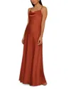 Adrianna By Adrianna Papell Liv Foster Stretch Satin Cowlneck Long Dress In Brown