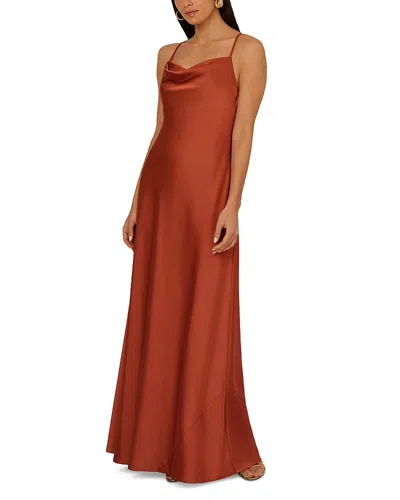 Adrianna By Adrianna Papell Liv Foster Stretch Satin Cowlneck Long Dress In Brown