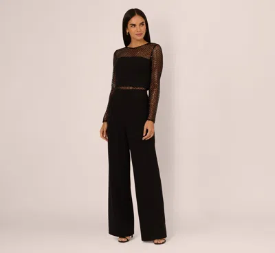 Adrianna By Adrianna Papell Long Sleeve Sequin Mesh Detail Jumpsuit In Black