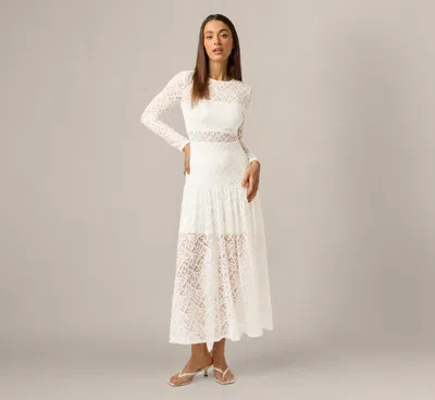 Adrianna By Adrianna Papell Long Sleeve Stretch Lace Illusion Midi Dress In Ivory In White