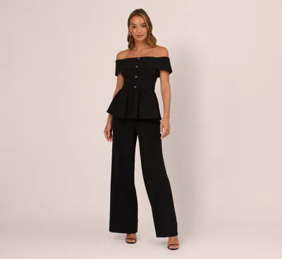 Adrianna By Adrianna Papell Off Shoulder Crepe Peplum Jumpsuit In Black