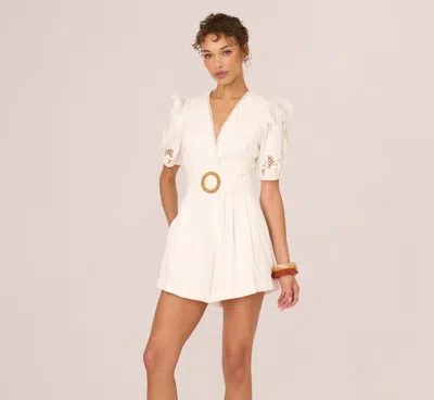 Adrianna By Adrianna Papell Puff Sleeve Cotton Lace Romper In Ivory